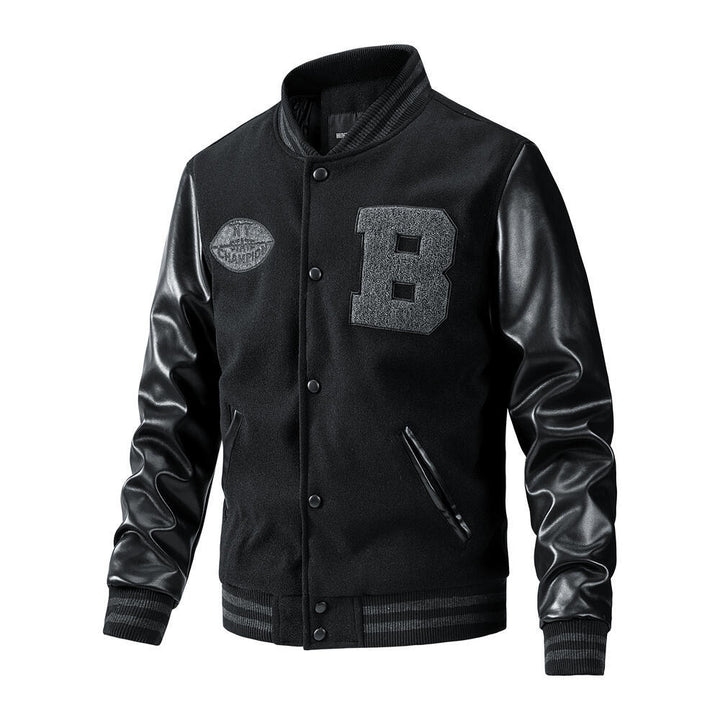 Herren stylische Collegejacke mit Lederärmeln Drune