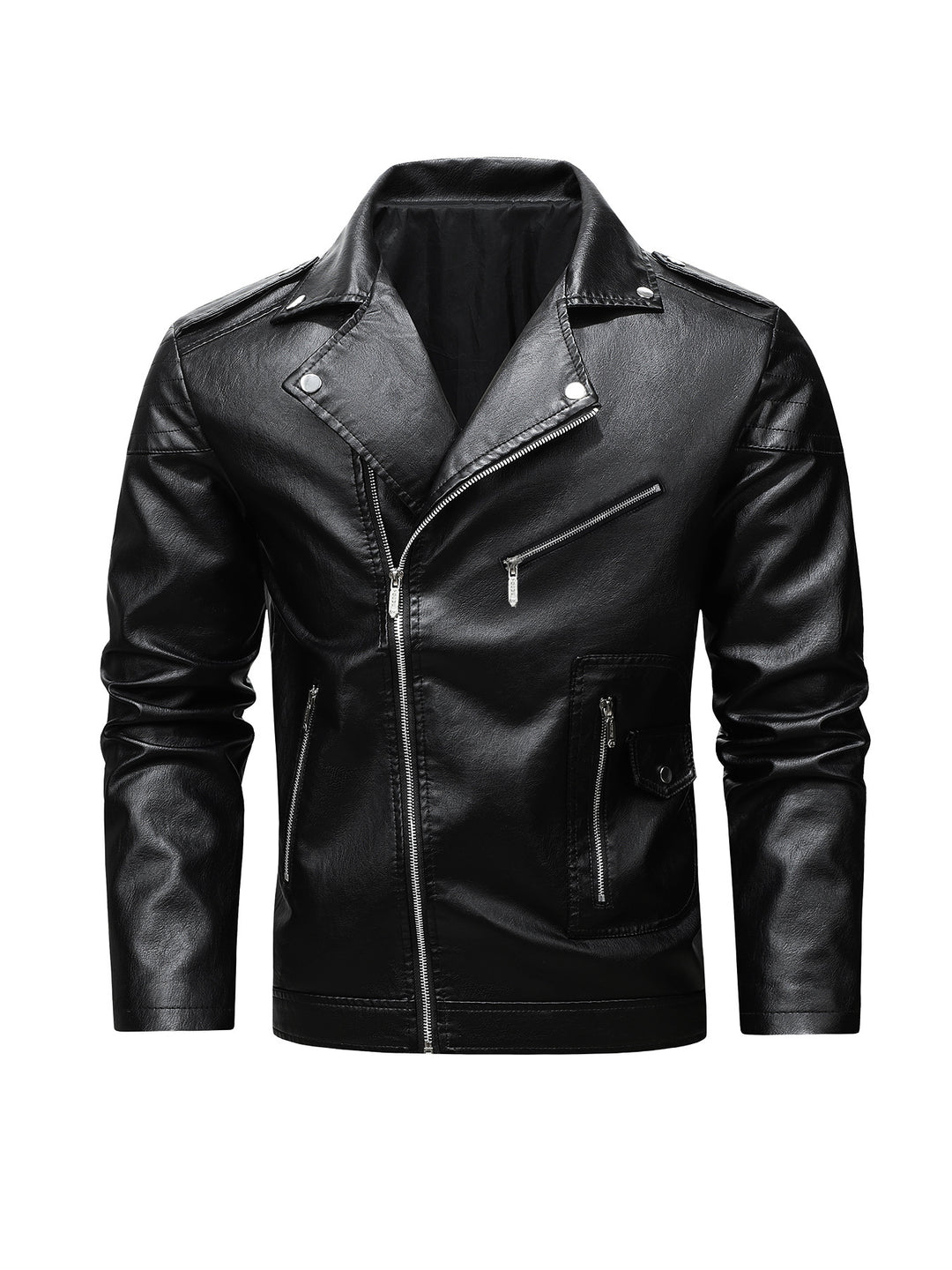 Herren Bikerjacke aus Kunstleder mit asymmetrischem Reißverschluss und gesteppter Schulterpartie Drune