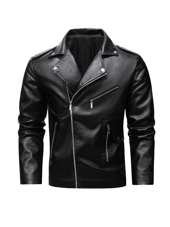 Herren Bikerjacke aus Kunstleder mit asymmetrischem Reißverschluss und gesteppter Schulterpartie Drune
