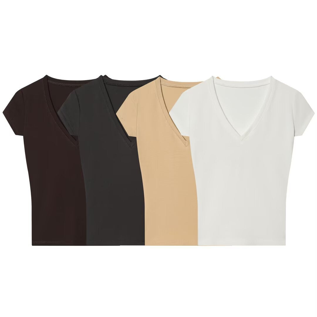 Damen V-Ausschnitt T-Shirt aus hochwertiger Baumwolle Drune