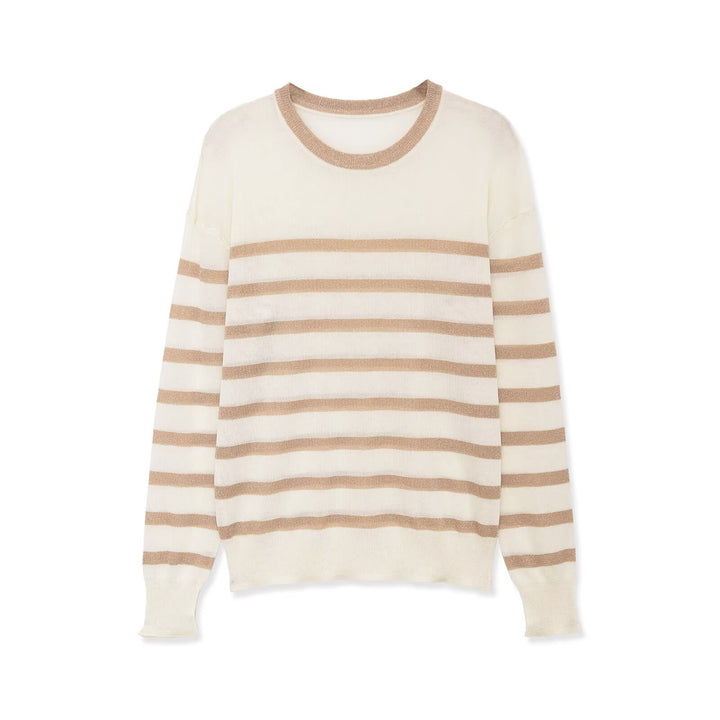 Damen Feinstrickpullover mit Lurex-Streifen und Rundhalsausschnitt Drune