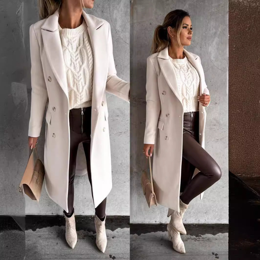 Damen Eleganter Doppelreiher-Mantel mit Tailored Fit und schickem Revers Drune