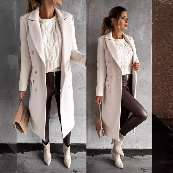 Damen Eleganter Doppelreiher-Mantel mit Tailored Fit und schickem Revers Drune