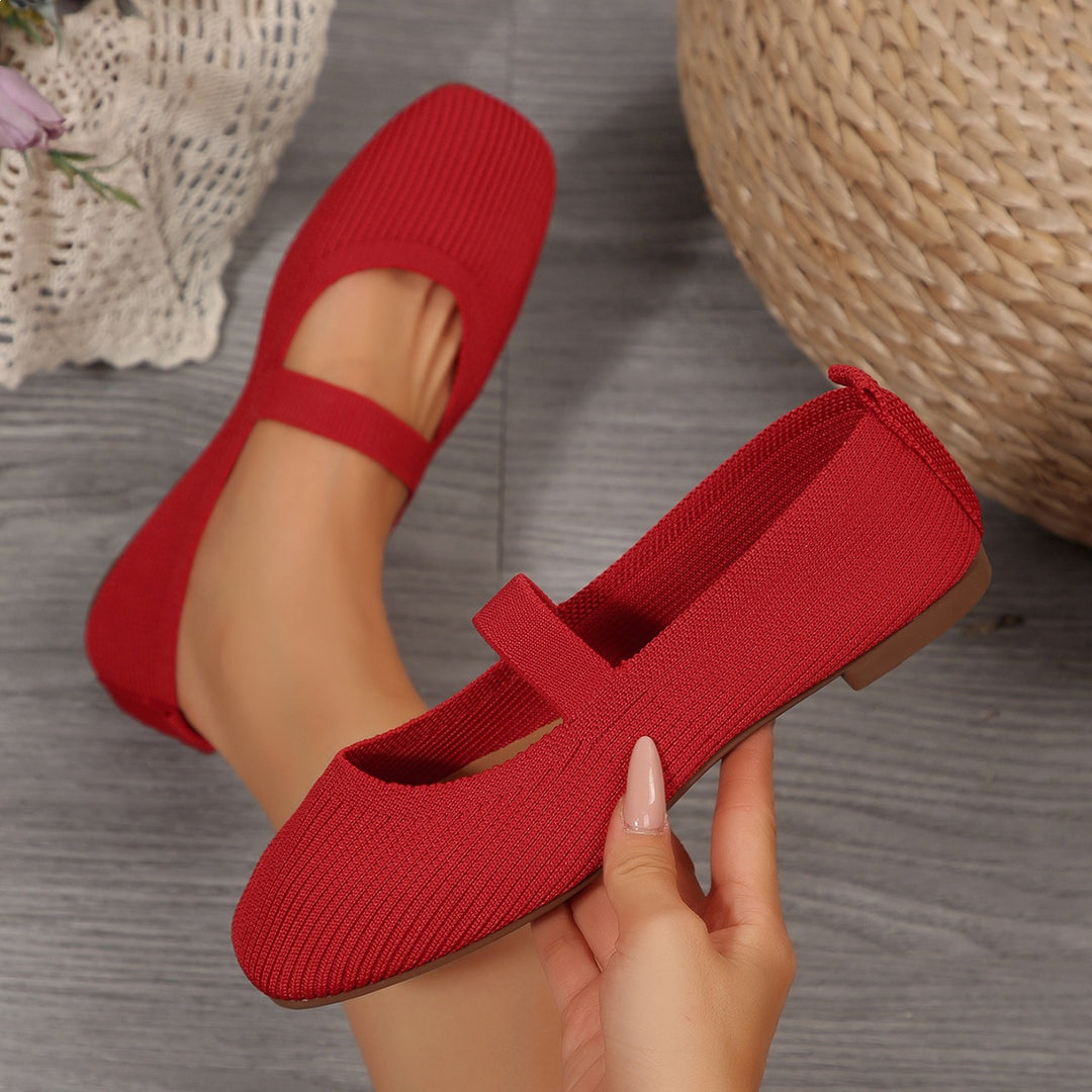 Damen Strick-Ballerina mit elastischem Riemen und flexibler Sohle Drune