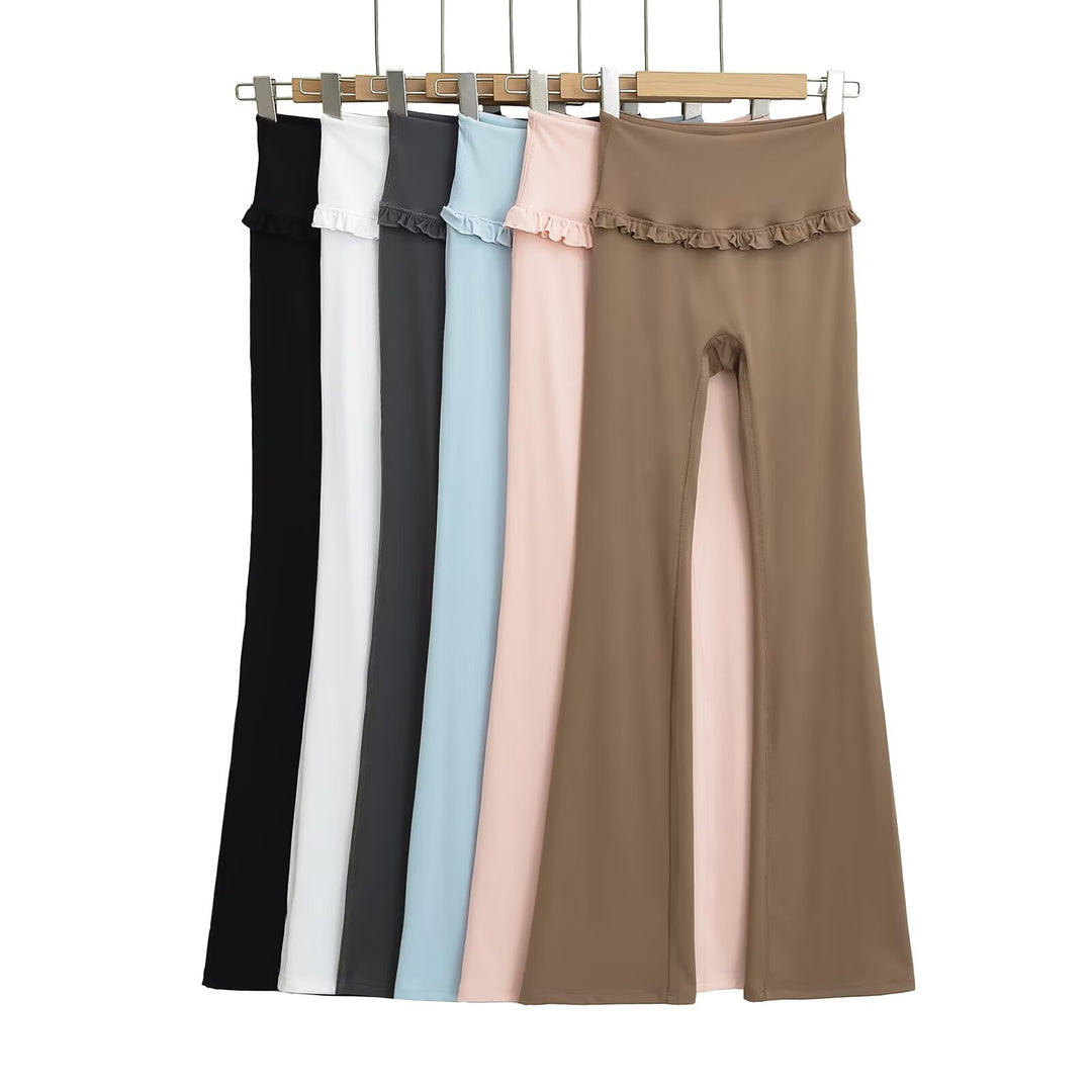Damen Hochtaillierte Bootcut-Leggings mit Rüschendetails Drune