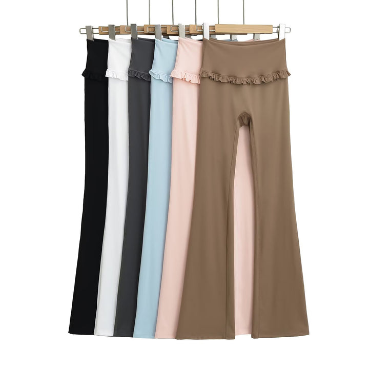 Damen Hochtaillierte Bootcut-Leggings mit Rüschendetails Drune