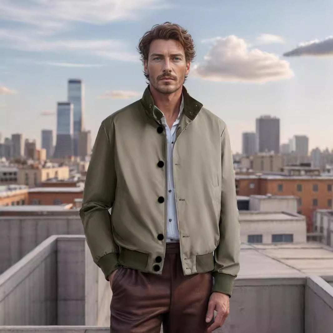 Herren Leichter Blouson mit Stehkragen, Knopfleiste und gerippten Bündchen Drune