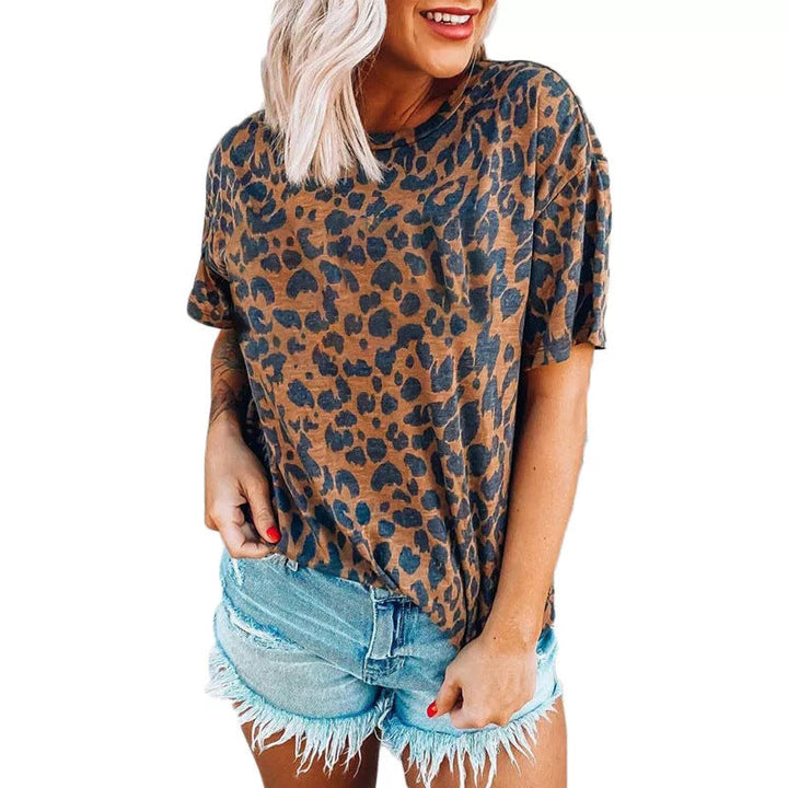 Damen lässiges Leoprint T-Shirt mit weichem Stoff und lockerer Passform Drune