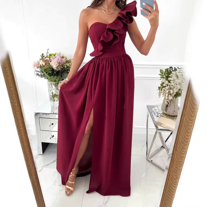 Damen Maxikleid mit asymmetrischem Schnitt und voluminösem Rüschendetail Drune