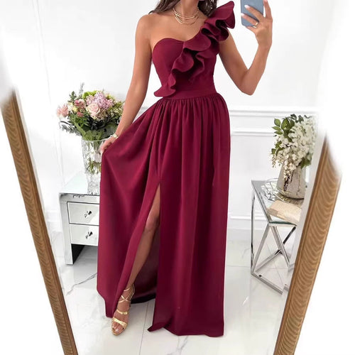 Damen Maxikleid mit asymmetrischem Schnitt und voluminösem Rüschendetail Drune