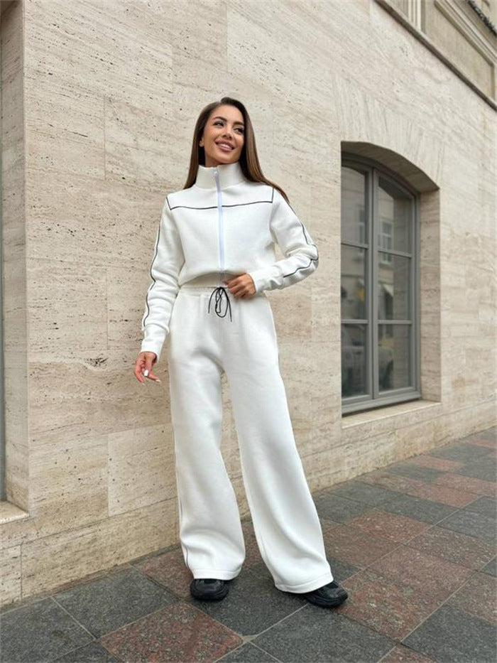 Damen Zweiteiliges Jogginganzug-Set mit Stehkragen, Kontrastpaspel und weitem Bein Drune
