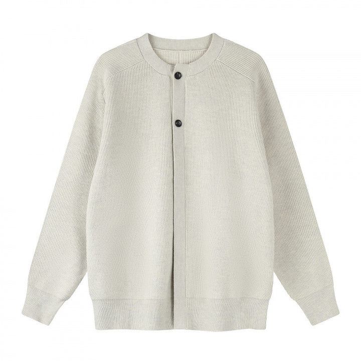 Unisex Boxiger Feinstrick-Cardigan mit Rundhals, Raglanärmeln und teilverdeckter Knopfleiste Drune