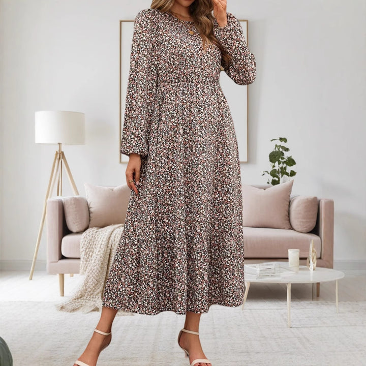 Damen Midi-Kleid mit elastischem Taillenband und floralem Muster Drune