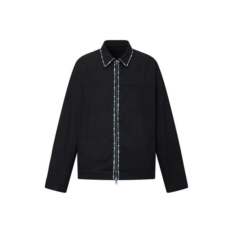 Herren Leichte Blousonjacke mit kontrastierter Zierband-Blende Drune
