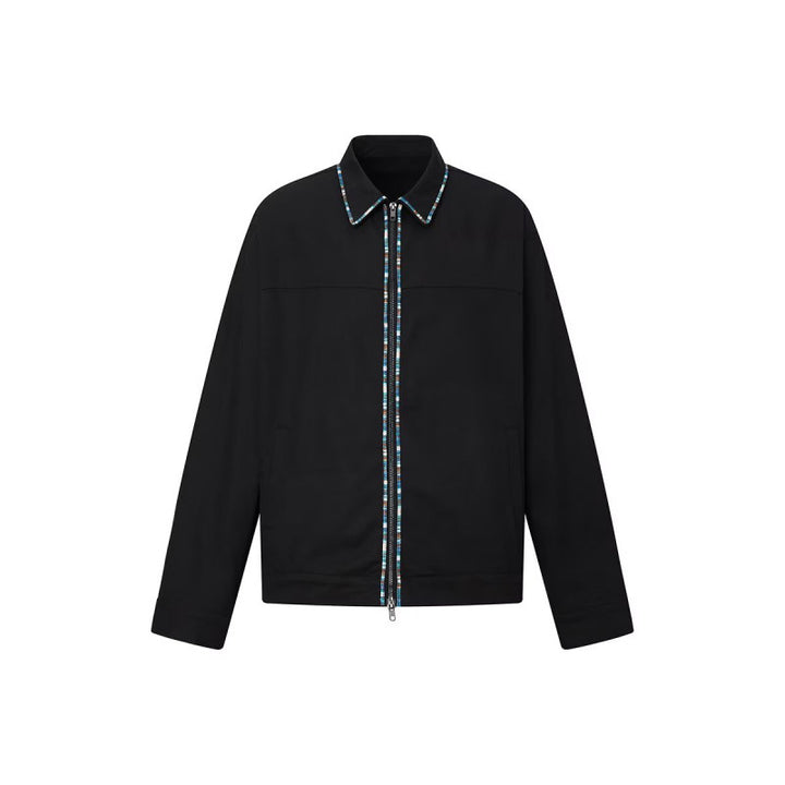 Herren Leichte Blousonjacke mit kontrastierter Zierband-Blende Drune