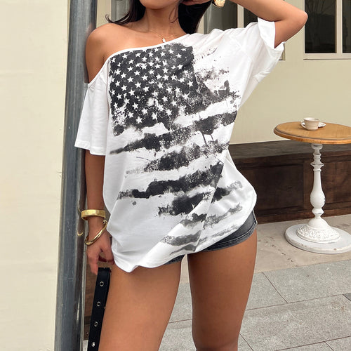Damen lässiges T-Shirt mit kreativem Sternen-Flaggen-Design Drune