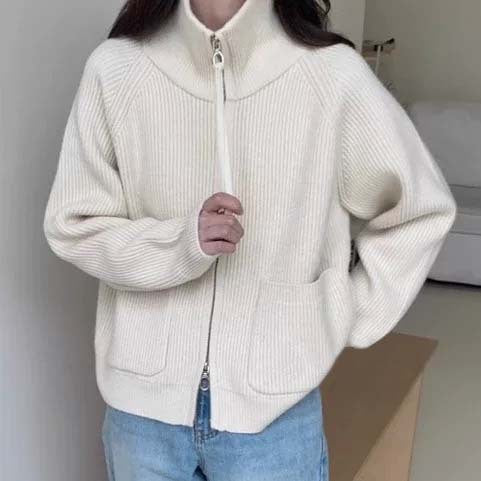 Damen Hochwertiger Strickjacke mit Reißverschluss Drune