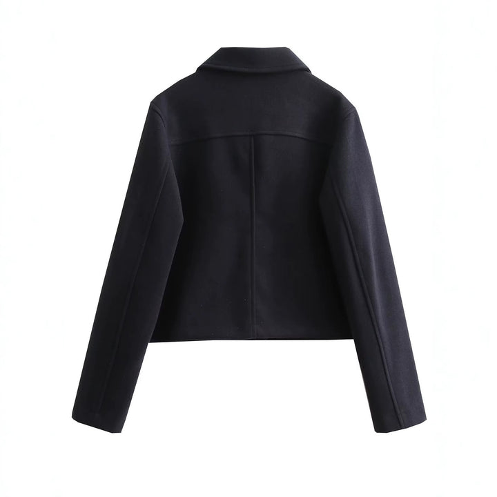 Damen Kurze Boxy-Wollmix-Jacke mit aufgesetzten Pattentaschen und goldfarbenen Zierknöpfen Drune