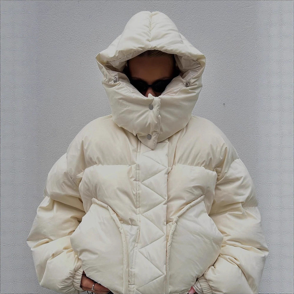 Damen Oversize Wattierte Pufferjacke mit extra hohem Stehkragen, zweifachem Frontreißverschluss und kastiger Silhouette Drune