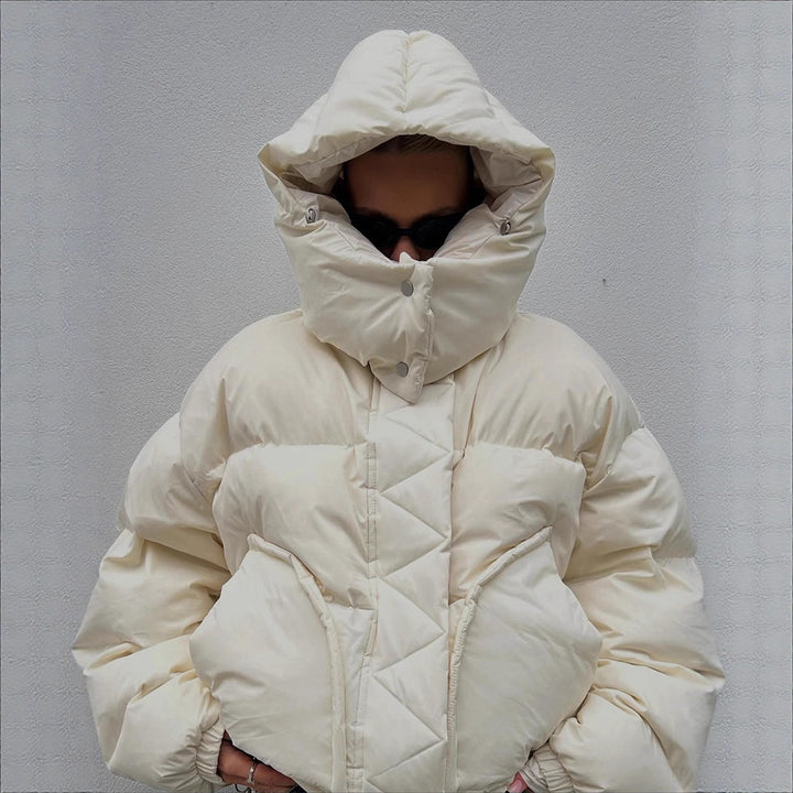 Damen Oversize Wattierte Pufferjacke mit extra hohem Stehkragen, zweifachem Frontreißverschluss und kastiger Silhouette Drune