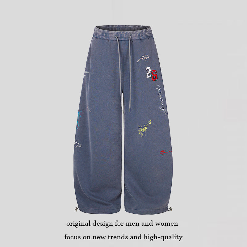 Damen Extraweite Palazzo-Sweathose mit Tunnelzugbund, Stickdetails und verstellbarem Saum Drune