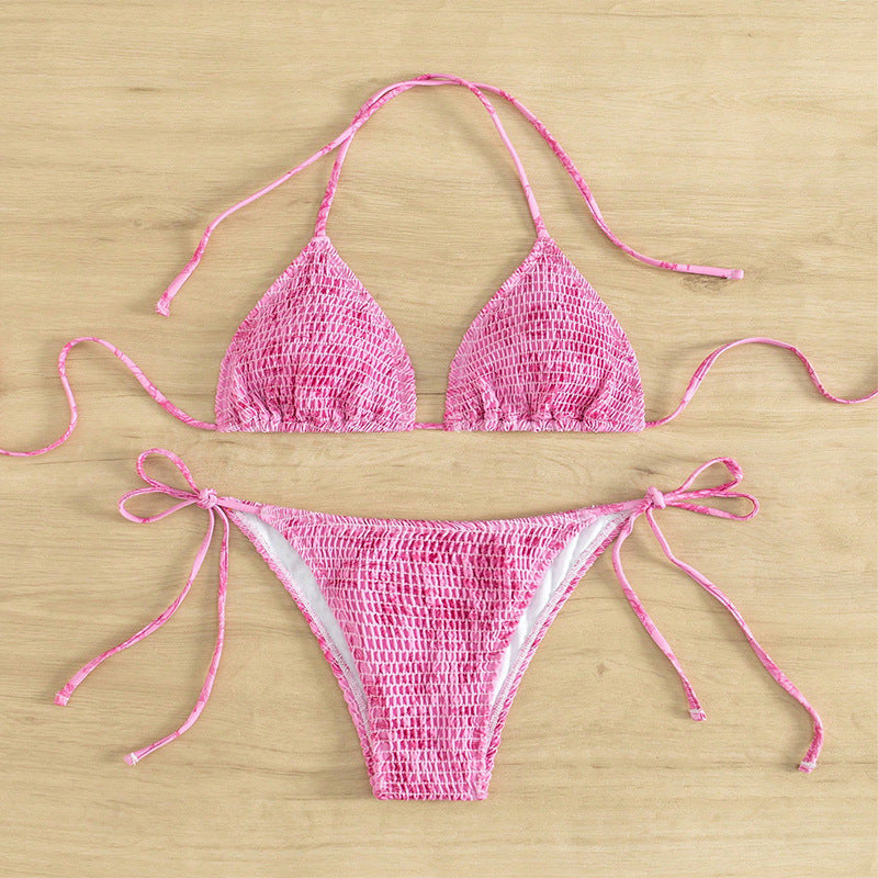 Damen Triangelbikini mit verspieltem Blütenmuster und einstellbaren Bindebändern Drune