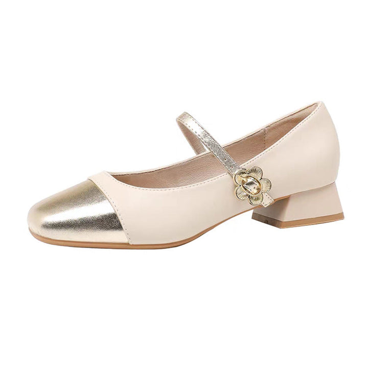 Damen elegante Ballerinas mit geschwungenem Riemen und glänzender Zehenkappe Drune