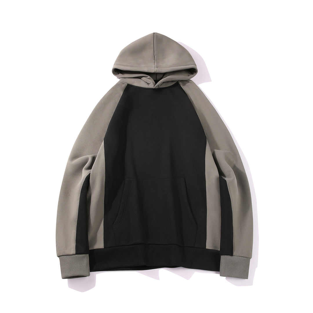 Herren Kapuzenpullover im Colourblock-Design mit Raglanärmeln, Kängurutasche und geripptem Saum Drune