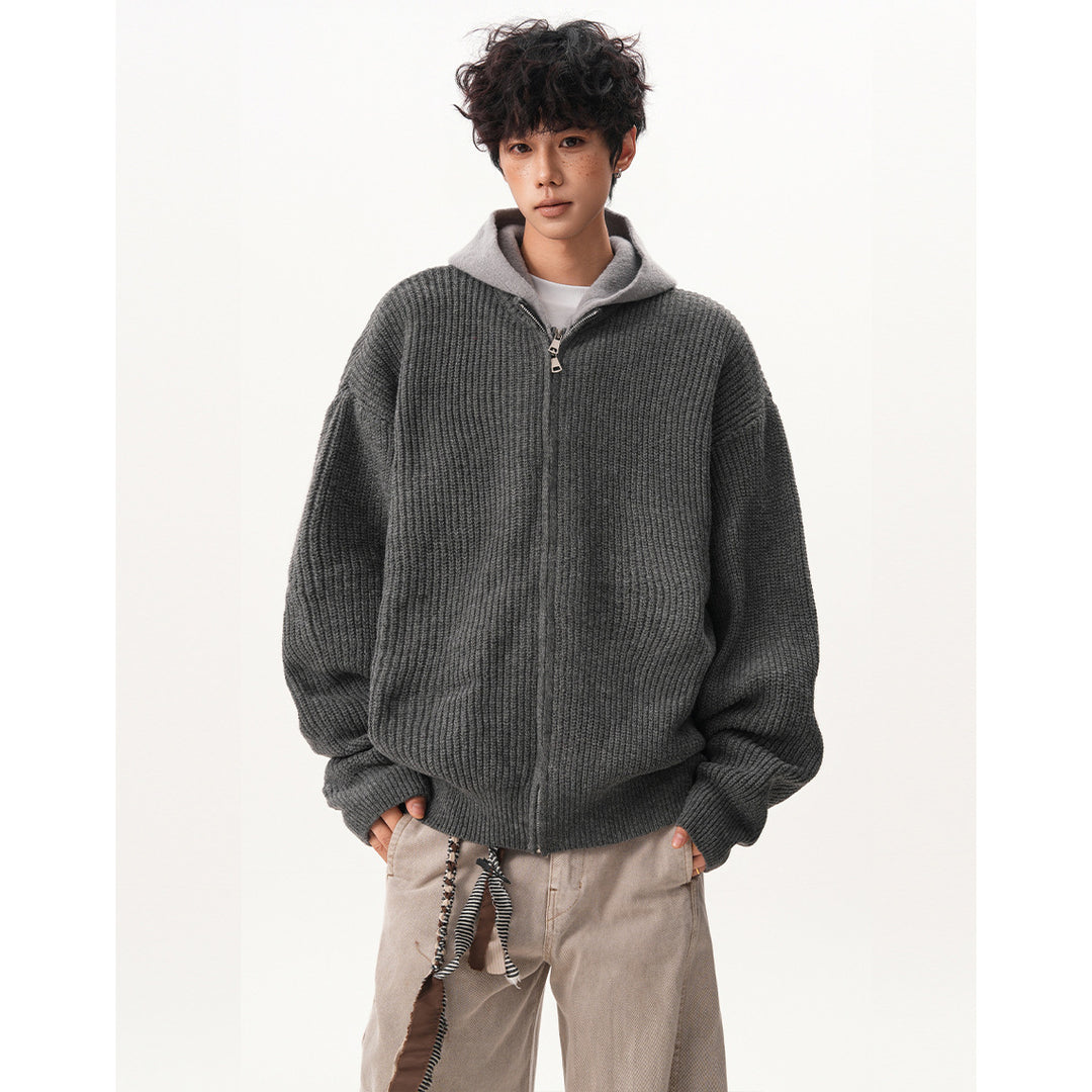 Herren Oversized Strickjacke mit Kapuze und Reißverschluss Drune
