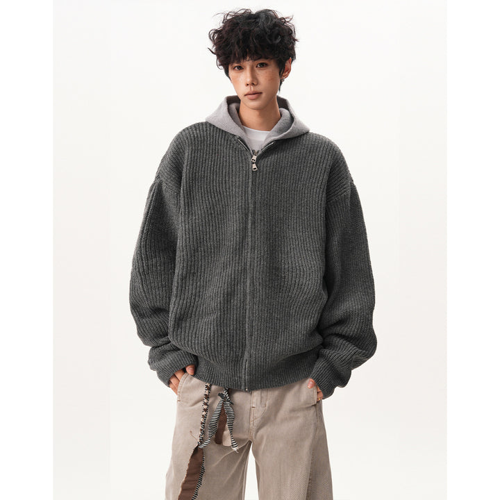 Herren Oversized Strickjacke mit Kapuze und Reißverschluss Drune
