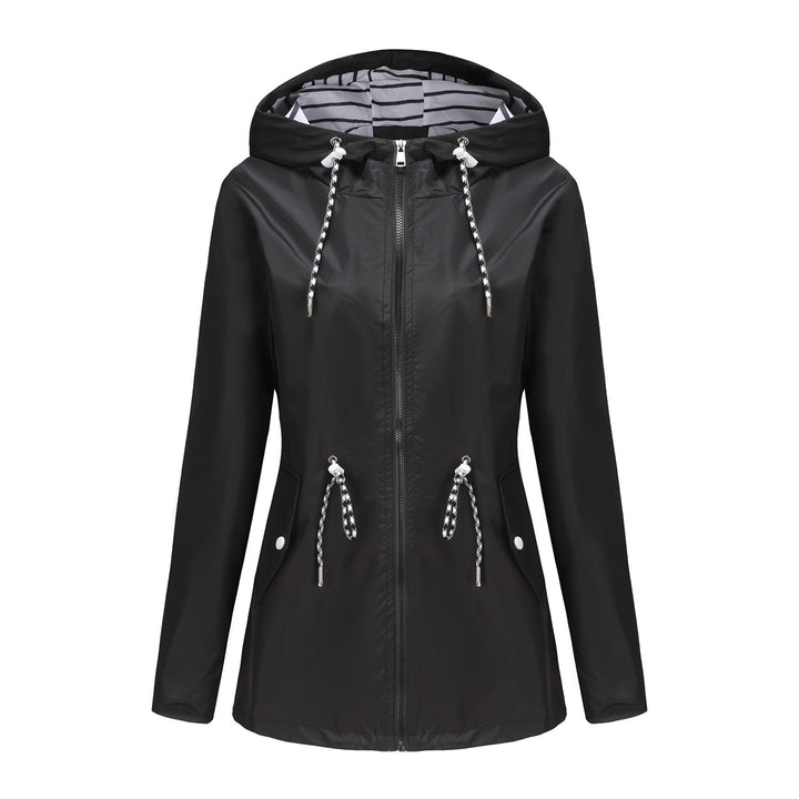 Damen nan leichte wasserdichte Parka Regenjacke mit Taillen-Kordelzug Drune