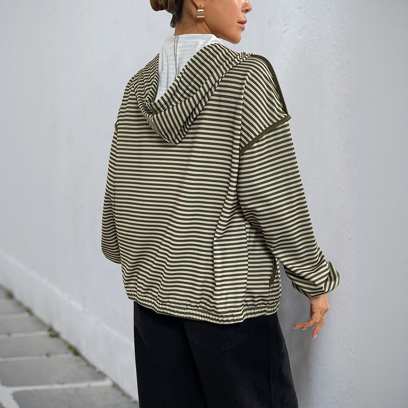 Damen Modische Kapuzenjacke mit Streifen Drune