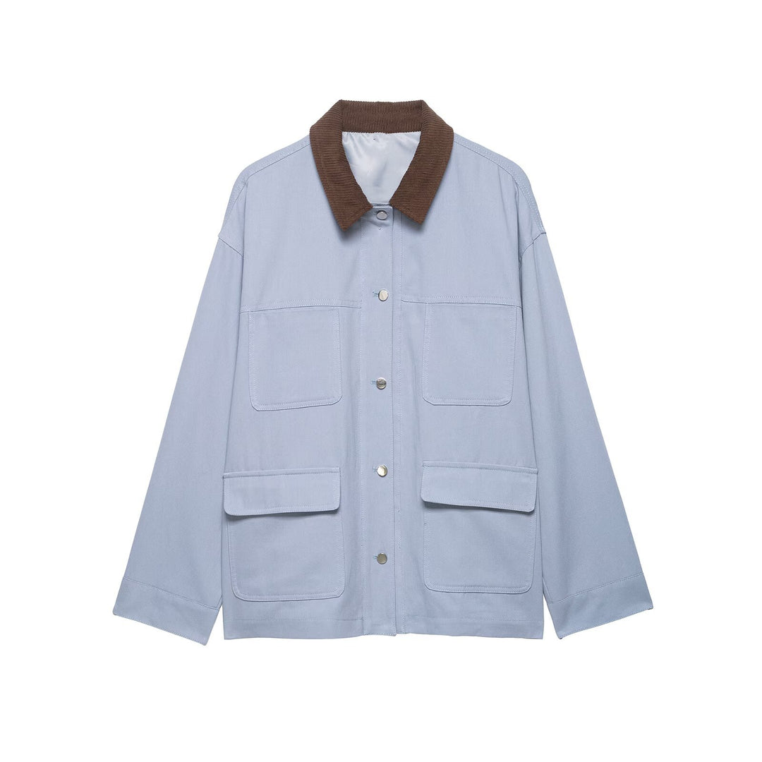 Damen Oversized Utility-Jacke mit Cordkragen und aufgesetzten Taschen Drune