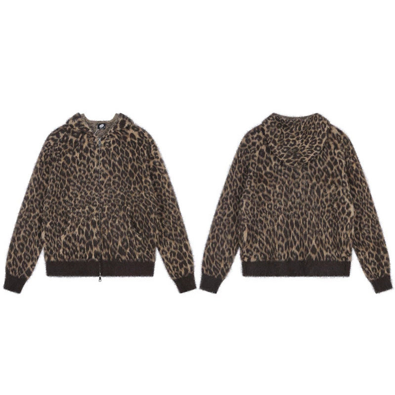 Damen Kuschel-Strickjacke mit Reißverschluss und Leopardenjacquard Drune