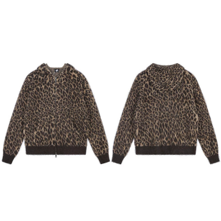 Damen Kuschel-Strickjacke mit Reißverschluss und Leopardenjacquard Drune