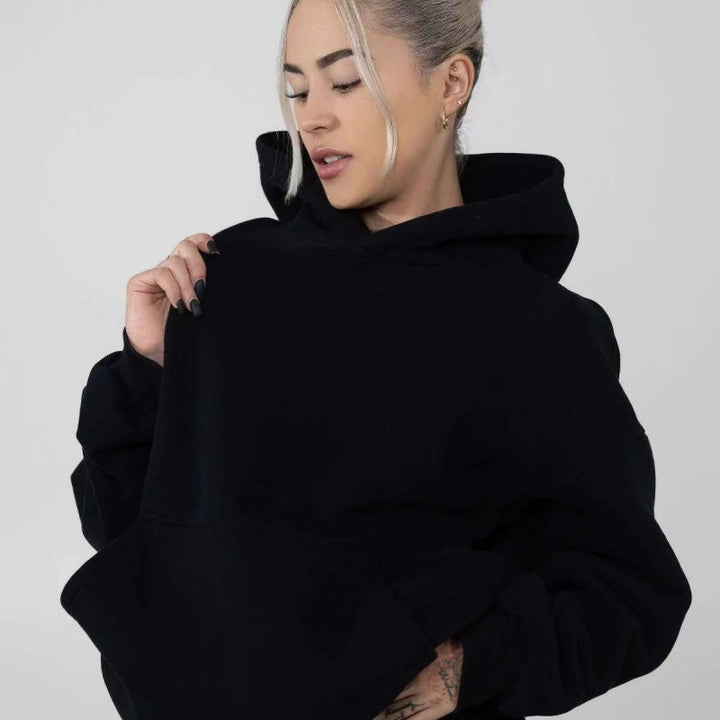 Damen nan oversized Kapuzenpullover mit Kängurutasche und weichem Fleece-Innenfutter Drune