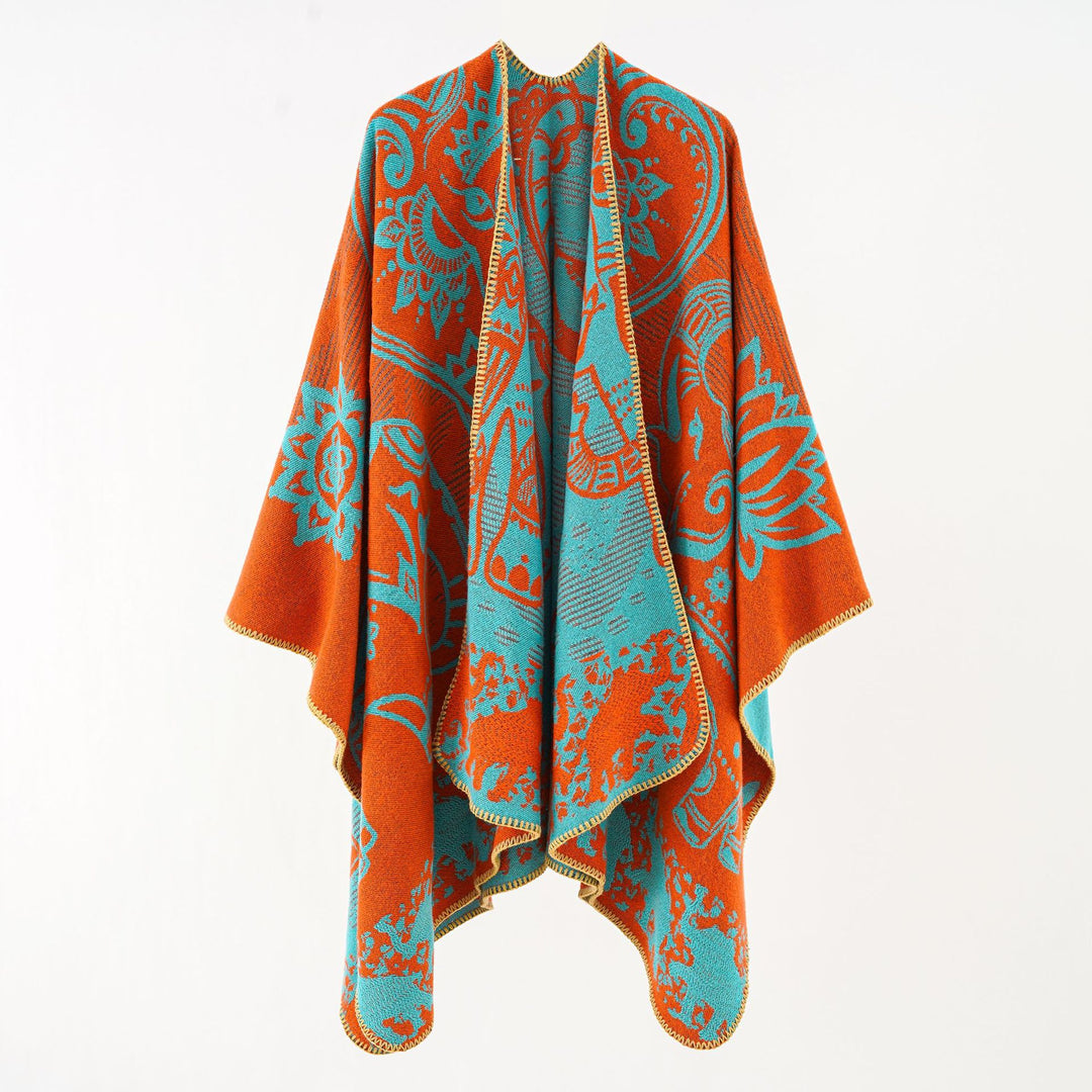 Damen Ornamentales Jacquard-Wickelcape mit weichem Fall Drune