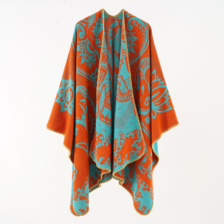 Damen Ornamentales Jacquard-Wickelcape mit weichem Fall Drune