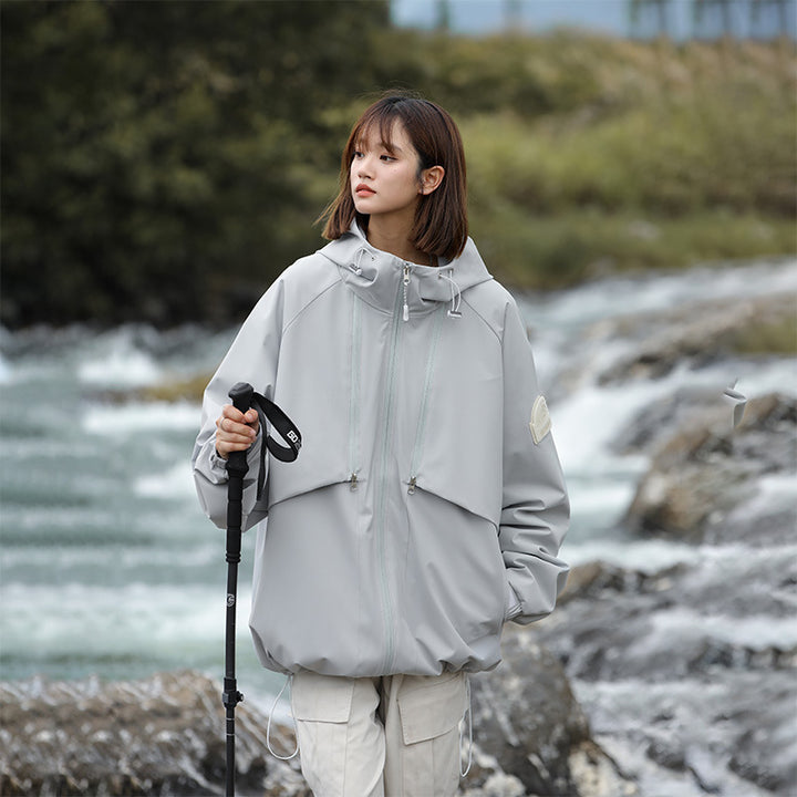 Damen Leichte Wasserabweisende Oversized Funktions-Outdoorjacke mit Kapuze Drune