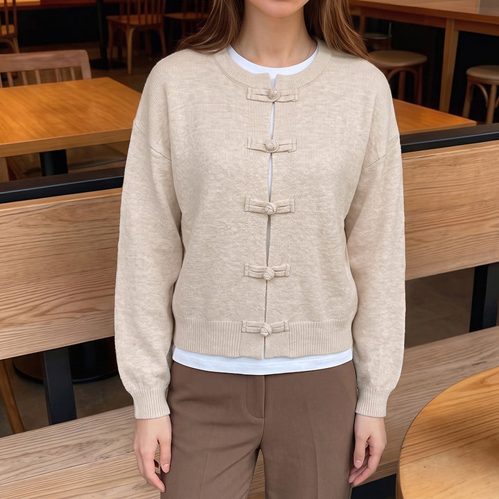 Damen Elegante Strickjacke mit Knopfdetails Drune