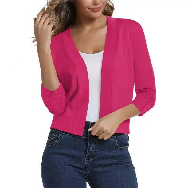 Damen nan offener Kurzcardigan mit dreiviertelärmeln und elastischem Saum Drune