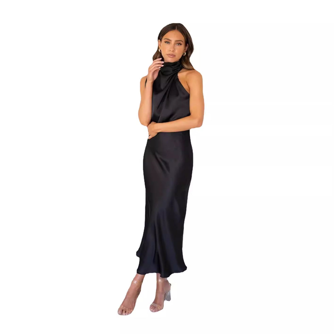 Damen Maxi-Kleid mit asymmetrischem Oberteil und fließendem Satin Drune