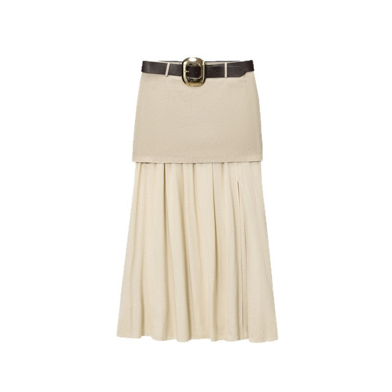 Damen Maxi-Rock mit Taillengürtel und Faltenwurf Drune