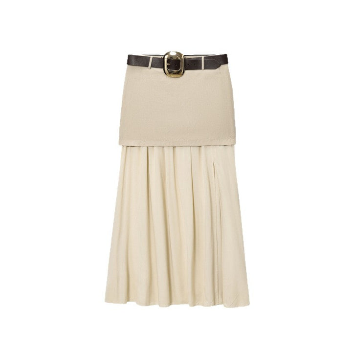 Damen Maxi-Rock mit Taillengürtel und Faltenwurf Drune
