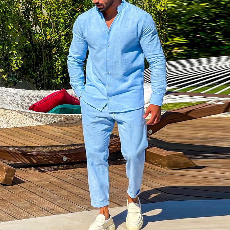 Herren Leichte Sommer-Hemd und Hose Set Drune