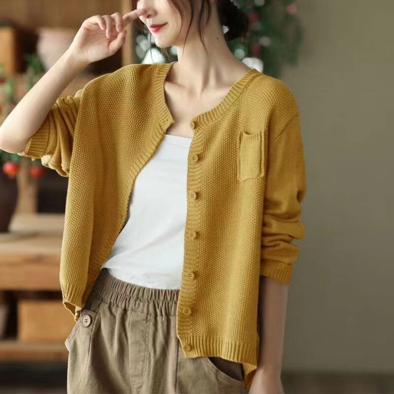 Damen leichtes Strickcardigan mit Knopfverschluss und praktischen Taschen Drune