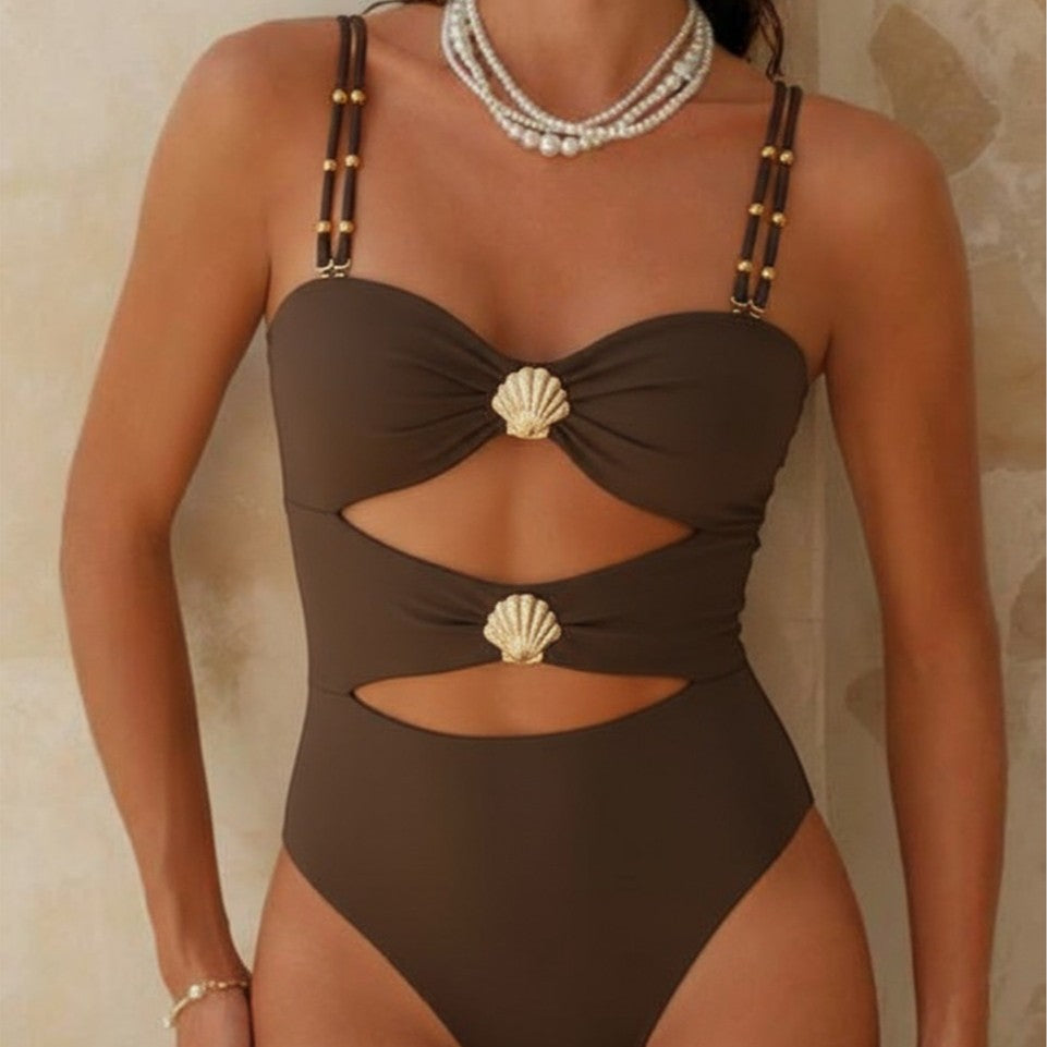 Damen Designer-Badeanzug mit Cut-Out-Details und Muschel-Applikation Drune
