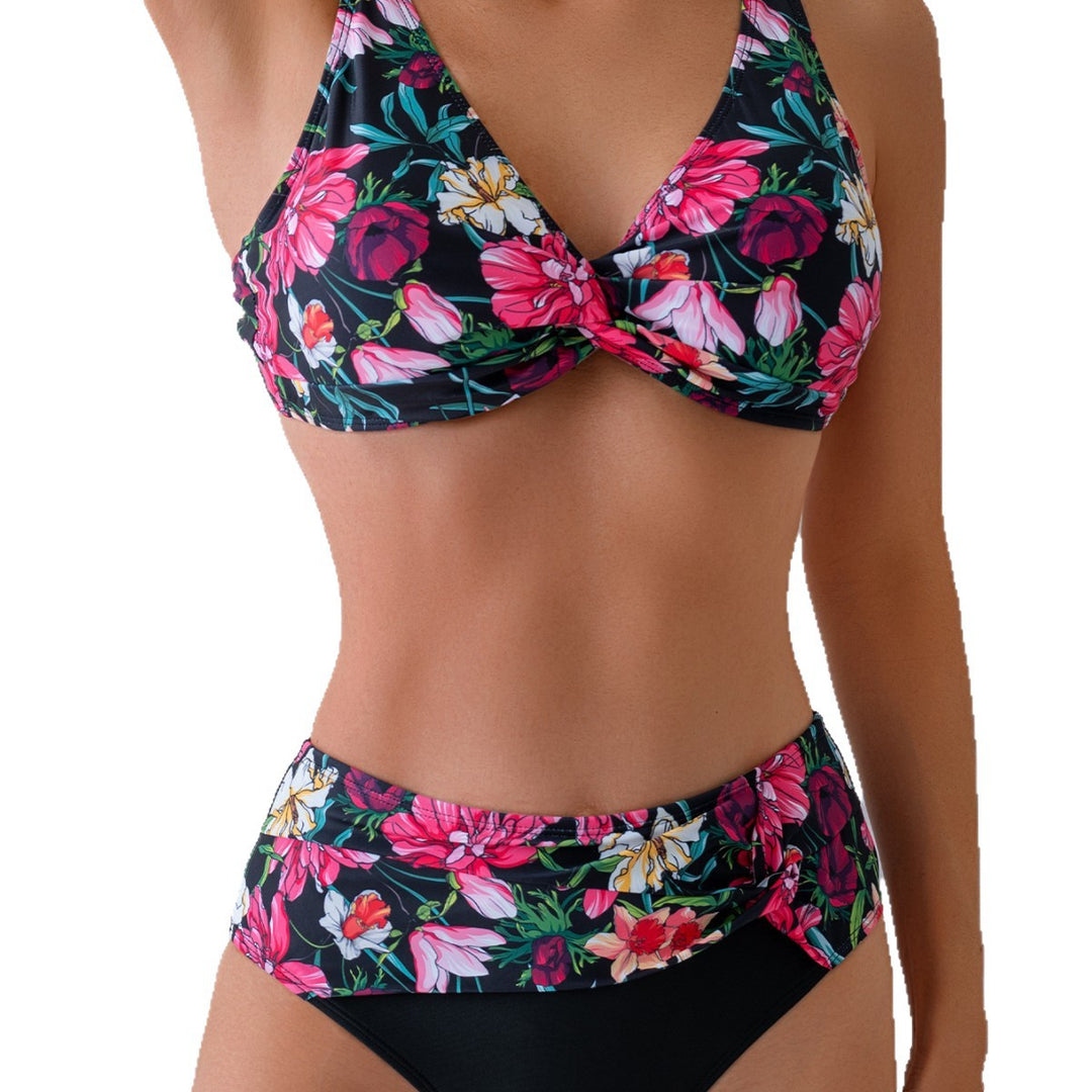 Damen Hochwertiges Bikini-Set mit floralem Oberteil und taillierter Hose Drune