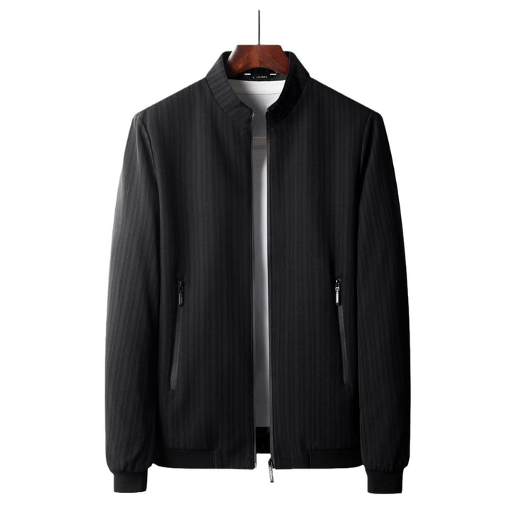 Herren elegante Strickjacke mit Stehkragen und feinen Streifen Drune