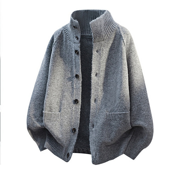 Herren Grobgestrickter Oversize-Cardigan mit hohem Rippenkragen & aufgesetzten Taschen Drune